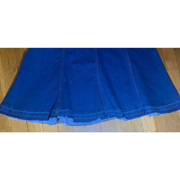 Y2K Be-Girl A Line Low Rise Denim Long Modest Maxi Skirt Frayed Hem Grunge XS - Picture 5 of 6